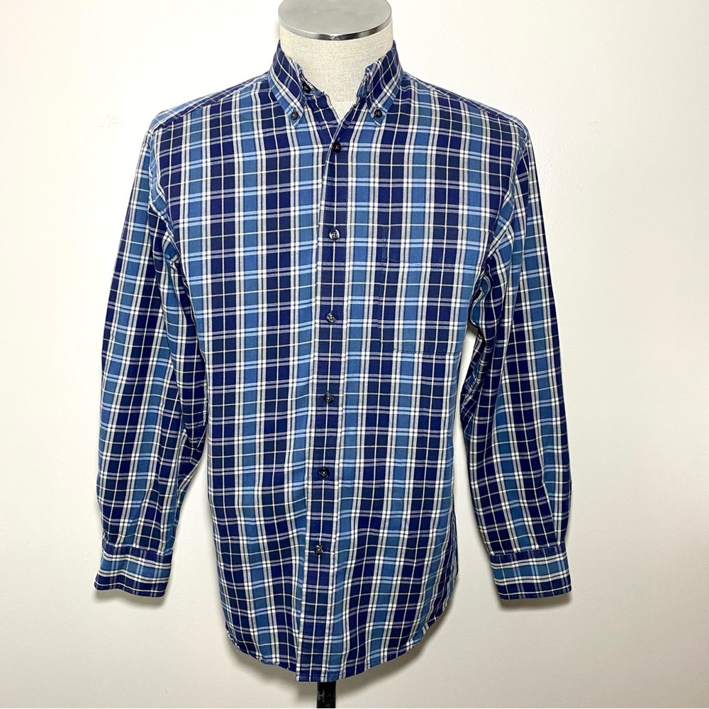 Dockers Mens Button down Plaid Shirt Medium Blue